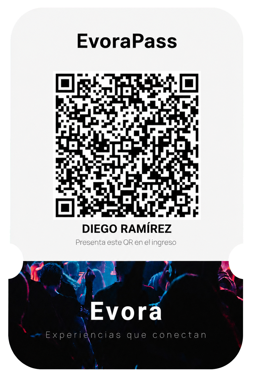 Entrada digital EvoraPass con código QR de validación